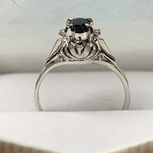 Platinum Sapphire & Diamond Cocktail Ring Size 5 Total Carat Weight 0.38 - Picture 5 of 16